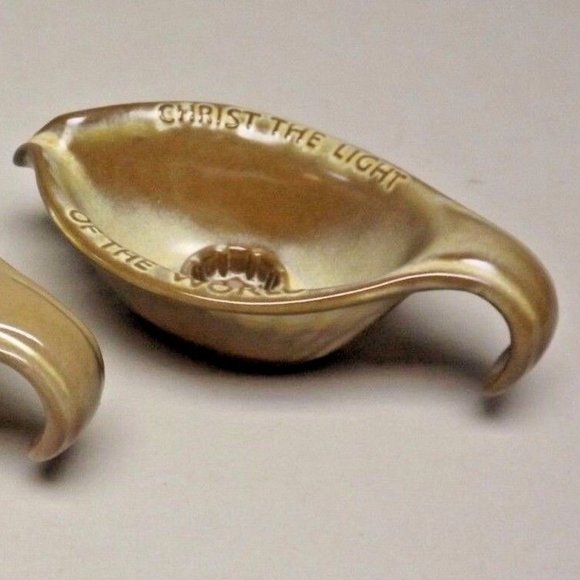 Frankoma Pottery Plainsman Brown Set of 2 Oral Roberts 1971 Candle Stick Holders - Picture 5 of 13